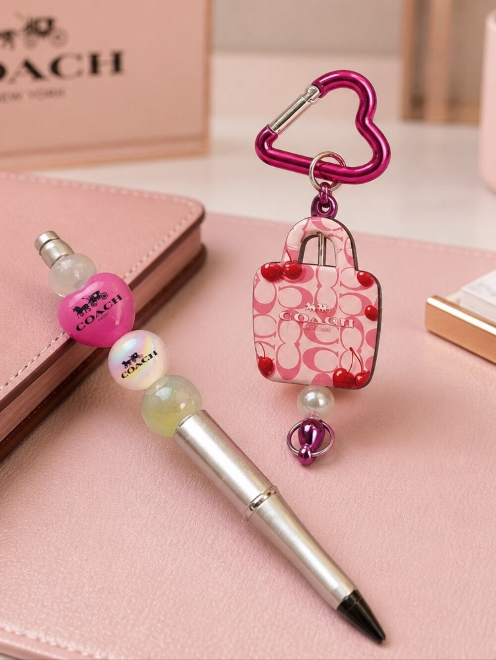 x2 Handmade Beaded Pen N Bag Charm